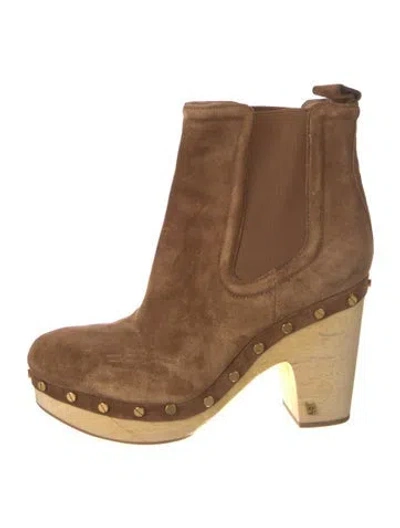 Pre-owned Veronica Beard Suede Studded Accents Chelsea Boots In Brown/neutrals