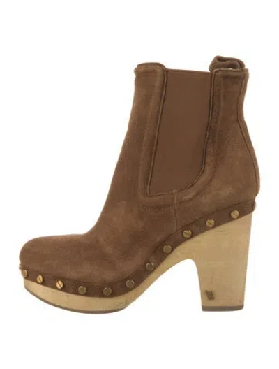 Pre-owned Veronica Beard Suede Studded Accents Chelsea Boots In Brown/neutrals