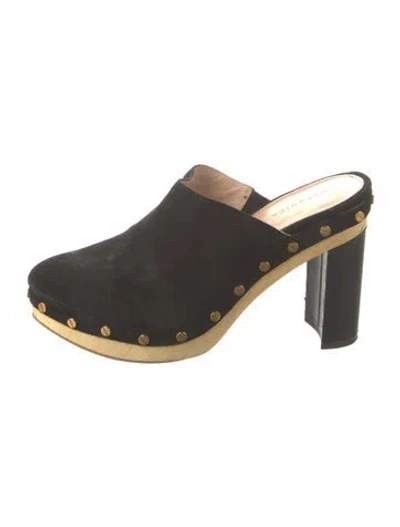 Pre-owned Veronica Beard Suede Studded Accents Mules In Black