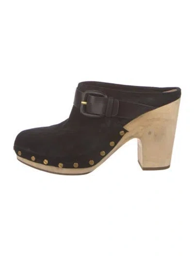 Pre-owned Veronica Beard Suede Studded Accents Mules In Black
