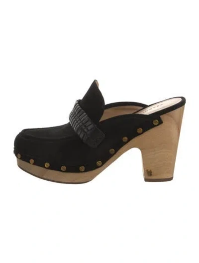 Pre-owned Veronica Beard Suede Studded Accents Mules In Black