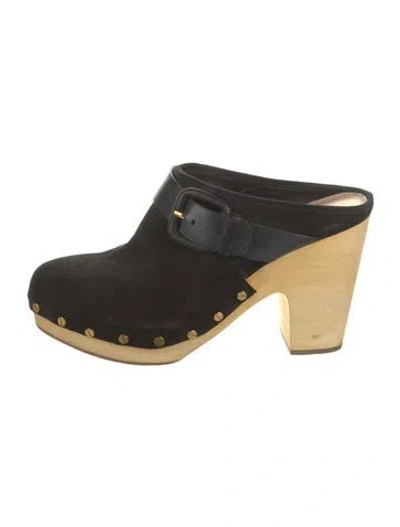 Pre-owned Veronica Beard Suede Studded Accents Mules In Black