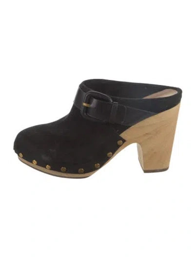 Pre-owned Veronica Beard Suede Studded Accents Mules In Black