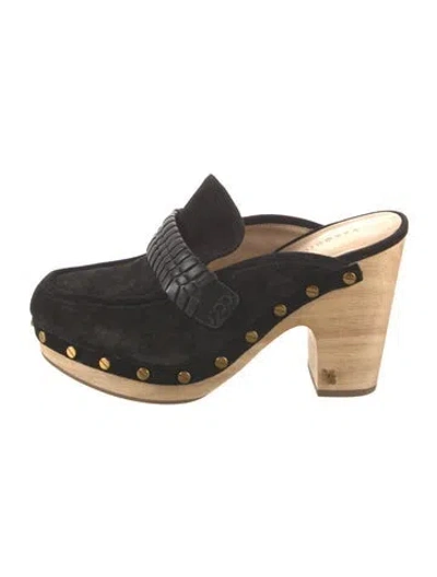 Pre-owned Veronica Beard Suede Studded Accents Mules In Black