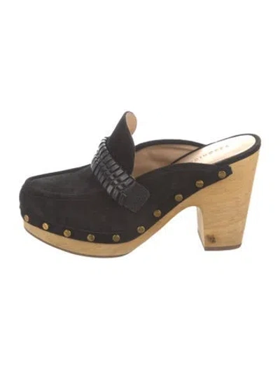 Pre-owned Veronica Beard Suede Studded Accents Mules In Black