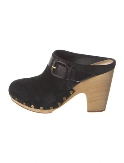 Pre-owned Veronica Beard Suede Studded Accents Mules In Black