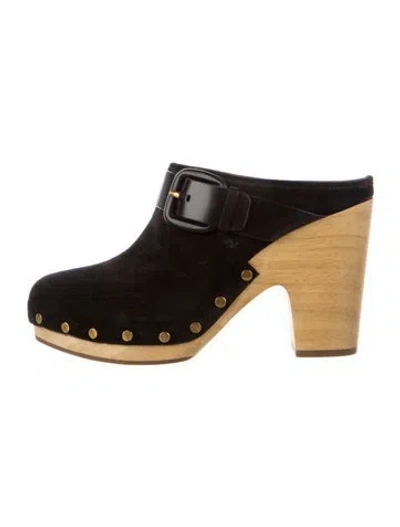 Pre-owned Veronica Beard Suede Studded Accents Mules In Black