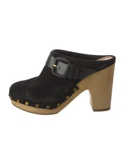 Pre-owned Veronica Beard Suede Studded Accents Mules In Black