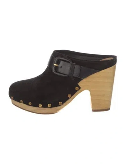 Pre-owned Veronica Beard Suede Studded Accents Mules In Black