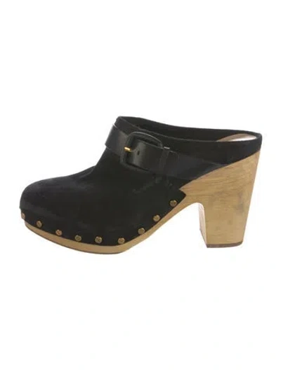 Pre-owned Veronica Beard Suede Studded Accents Mules In Black