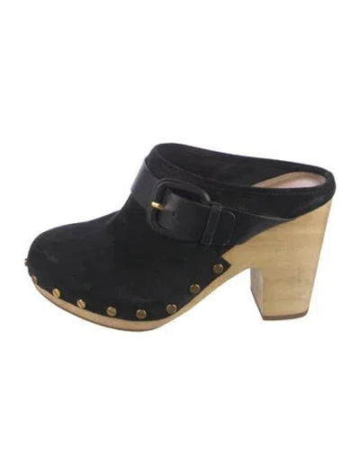 Pre-owned Veronica Beard Suede Studded Accents Mules In Black
