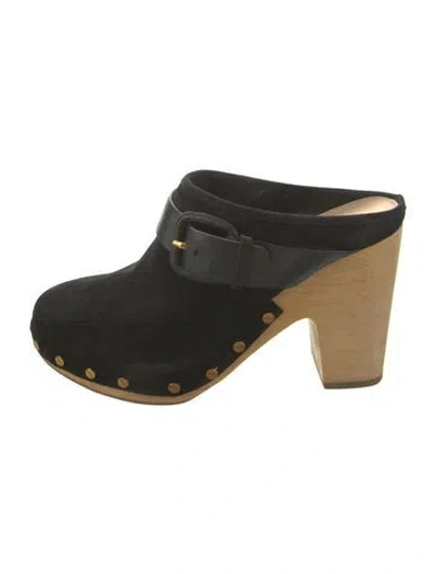 Pre-owned Veronica Beard Suede Studded Accents Mules In Black