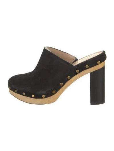 Pre-owned Veronica Beard Suede Studded Accents Mules In Black