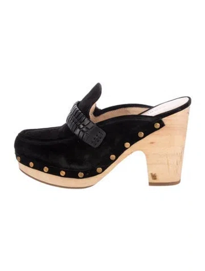 Pre-owned Veronica Beard Suede Studded Accents Mules In Black