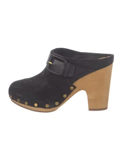 Pre-owned Veronica Beard Suede Studded Accents Mules In Black