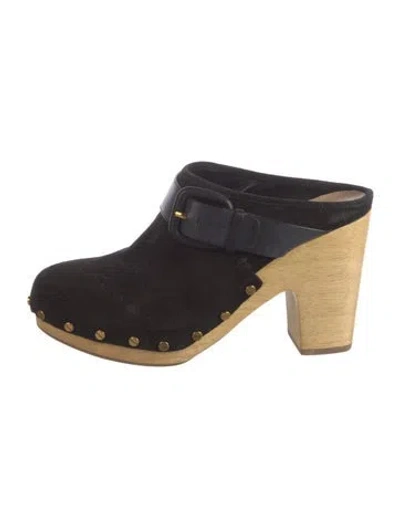 Pre-owned Veronica Beard Suede Studded Accents Mules In Black