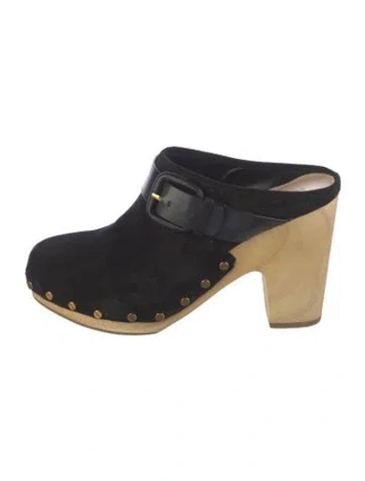 Pre-owned Veronica Beard Suede Studded Accents Mules In Black