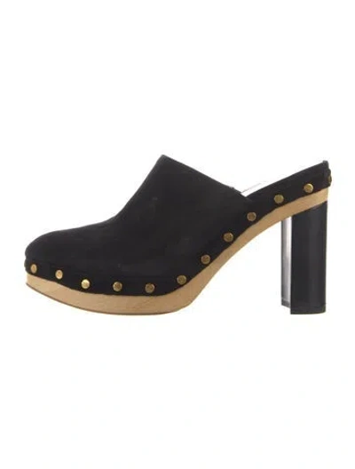 Pre-owned Veronica Beard Suede Studded Accents Mules In Black