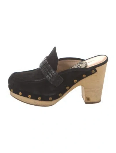 Pre-owned Veronica Beard Suede Studded Accents Mules In Black