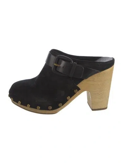 Pre-owned Veronica Beard Suede Studded Accents Mules In Black