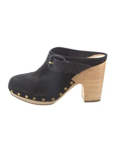 Pre-owned Veronica Beard Suede Studded Accents Mules In Black