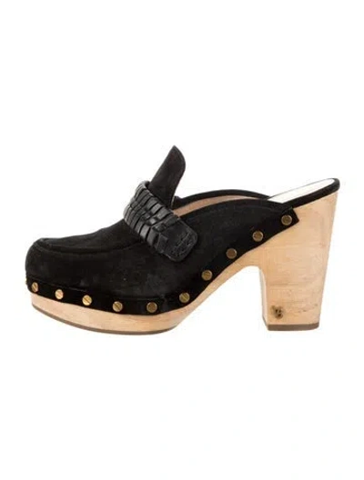 Pre-owned Veronica Beard Suede Studded Accents Mules In Black