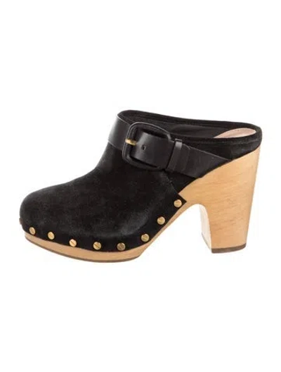 Pre-owned Veronica Beard Suede Studded Accents Mules In Black/brown