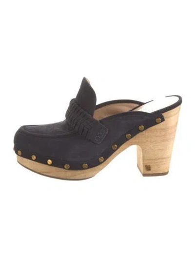 Pre-owned Veronica Beard Suede Studded Accents Mules In Blue