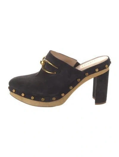 Pre-owned Veronica Beard Suede Studded Accents Mules In Blue