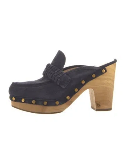Pre-owned Veronica Beard Suede Studded Accents Mules In Blue