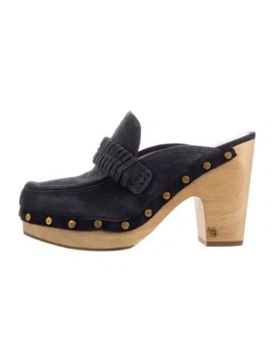 Pre-owned Veronica Beard Suede Studded Accents Mules In Blue