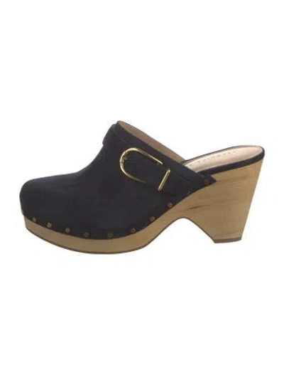 Pre-owned Veronica Beard Suede Studded Accents Mules In Blue