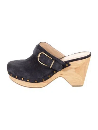 Pre-owned Veronica Beard Suede Studded Accents Mules In Blue