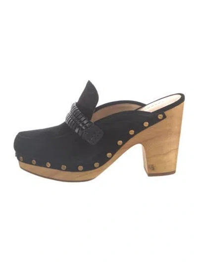 Pre-owned Veronica Beard Suede Studded Accents Mules In Blue