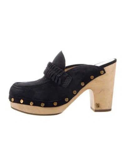Pre-owned Veronica Beard Suede Studded Accents Mules In Blue