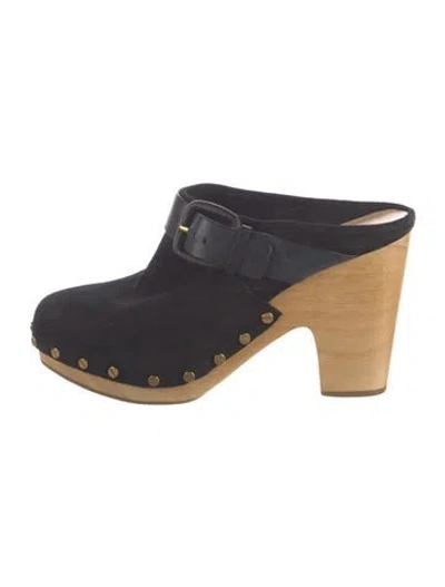 Pre-owned Veronica Beard Suede Studded Accents Mules In Blue