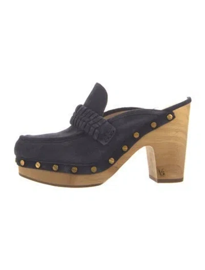 Pre-owned Veronica Beard Suede Studded Accents Mules In Blue