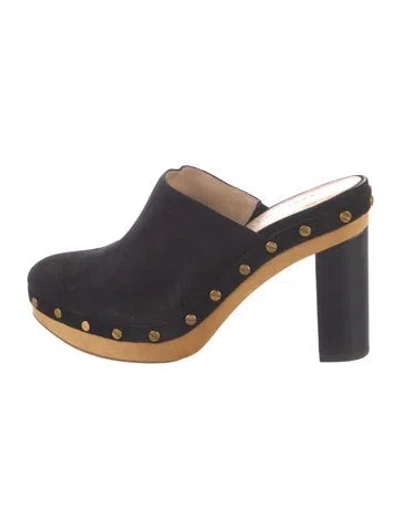 Pre-owned Veronica Beard Suede Studded Accents Mules In Blue
