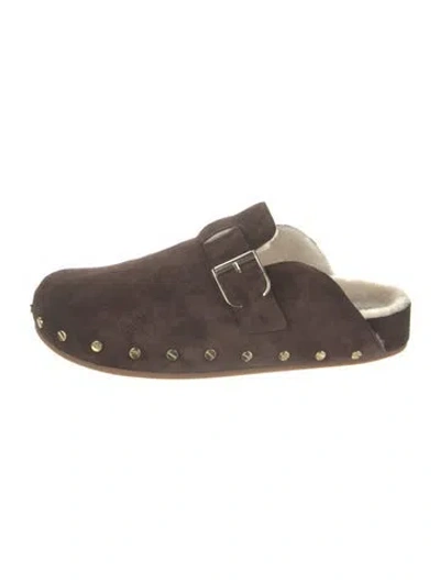 Pre-owned Veronica Beard Suede Studded Accents Mules In Brown