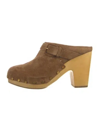 Pre-owned Veronica Beard Suede Studded Accents Mules In Brown