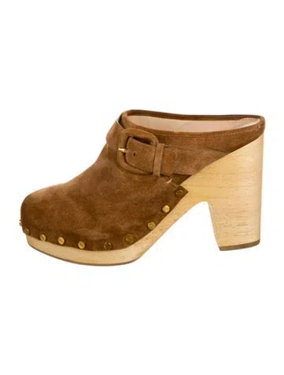 Pre-owned Veronica Beard Suede Studded Accents Mules In Brown