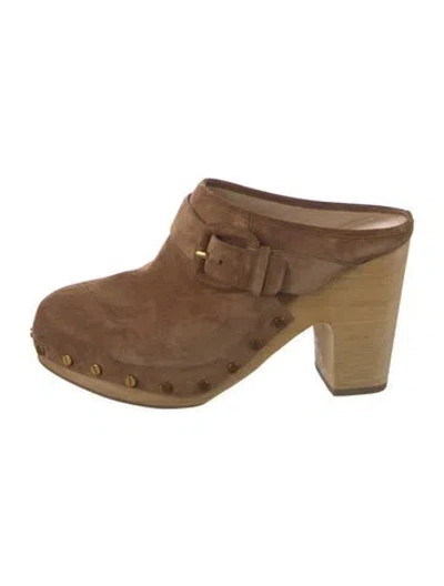 Pre-owned Veronica Beard Suede Studded Accents Mules In Brown
