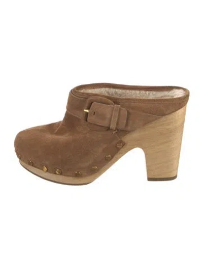 Pre-owned Veronica Beard Suede Studded Accents Mules In Brown