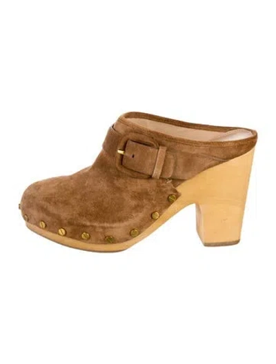 Pre-owned Veronica Beard Suede Studded Accents Mules In Brown