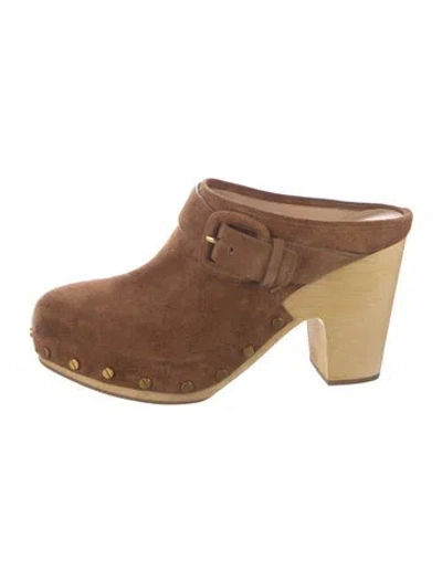 Pre-owned Veronica Beard Suede Studded Accents Mules In Brown