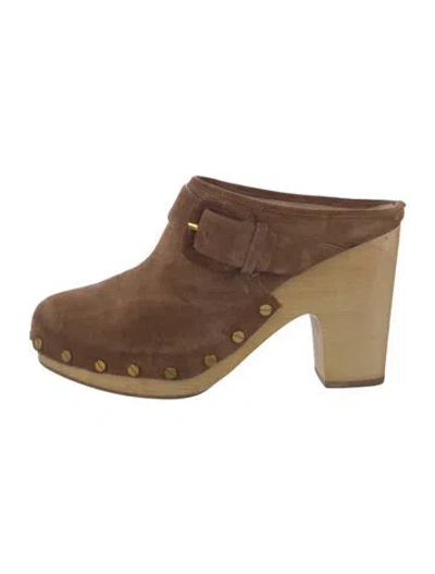 Pre-owned Veronica Beard Suede Studded Accents Mules In Brown