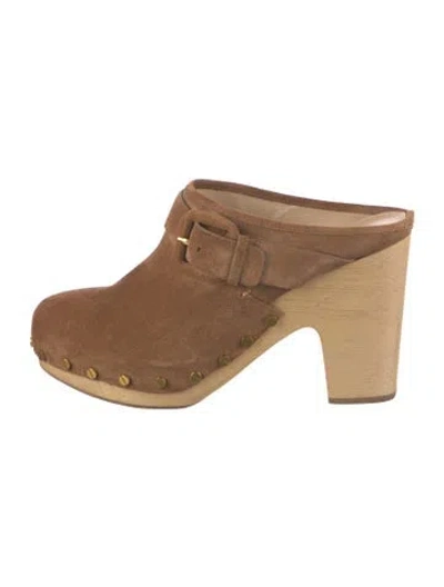 Pre-owned Veronica Beard Suede Studded Accents Mules In Brown