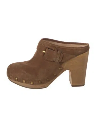 Pre-owned Veronica Beard Suede Studded Accents Mules In Brown