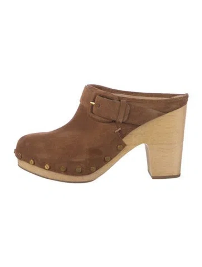 Pre-owned Veronica Beard Suede Studded Accents Mules In Brown