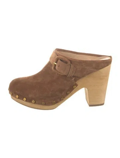 Pre-owned Veronica Beard Suede Studded Accents Mules In Brown
